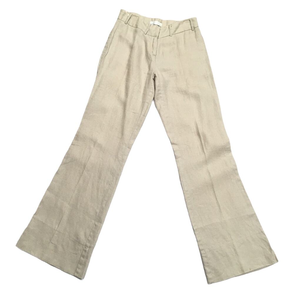 Oxmo Pants Linen Blend Slight Flare Leg Khaki Women's EU 34‎ Casual Work Trouser